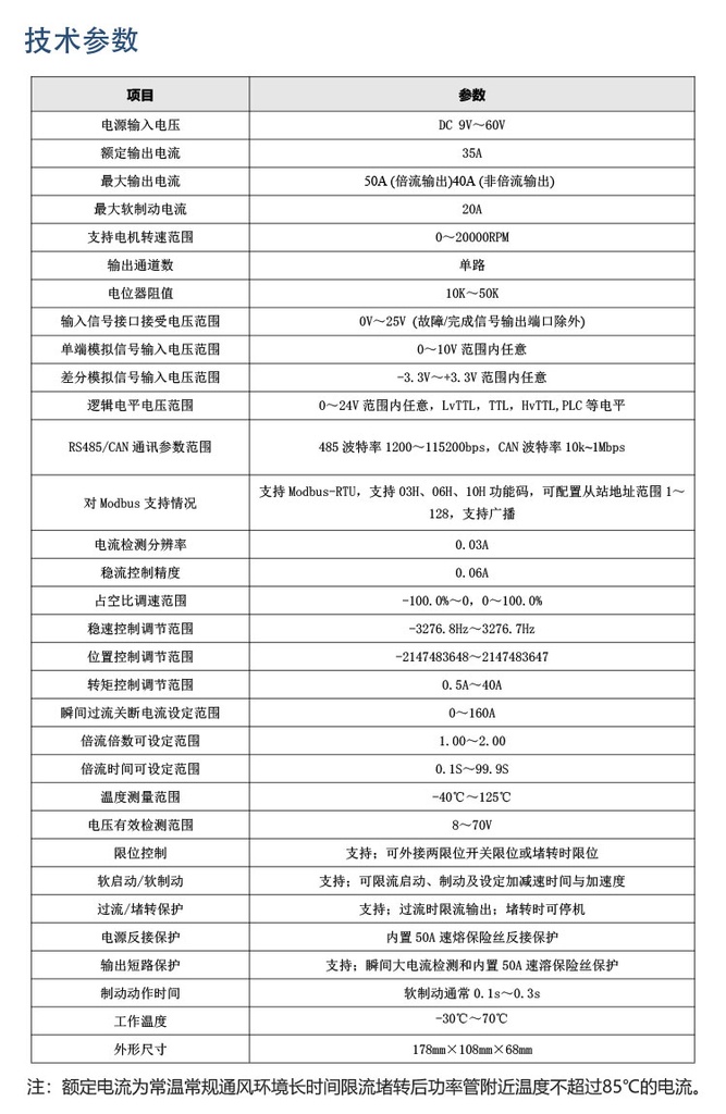 艾思控AQMD6040BLS-E2 30A无刷直流电机控制器 堵转 过流保护